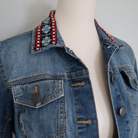 Embroidered Denim Jacket – Medium Wash Jean Jacket with Boho Details - Picture 3 of 7
